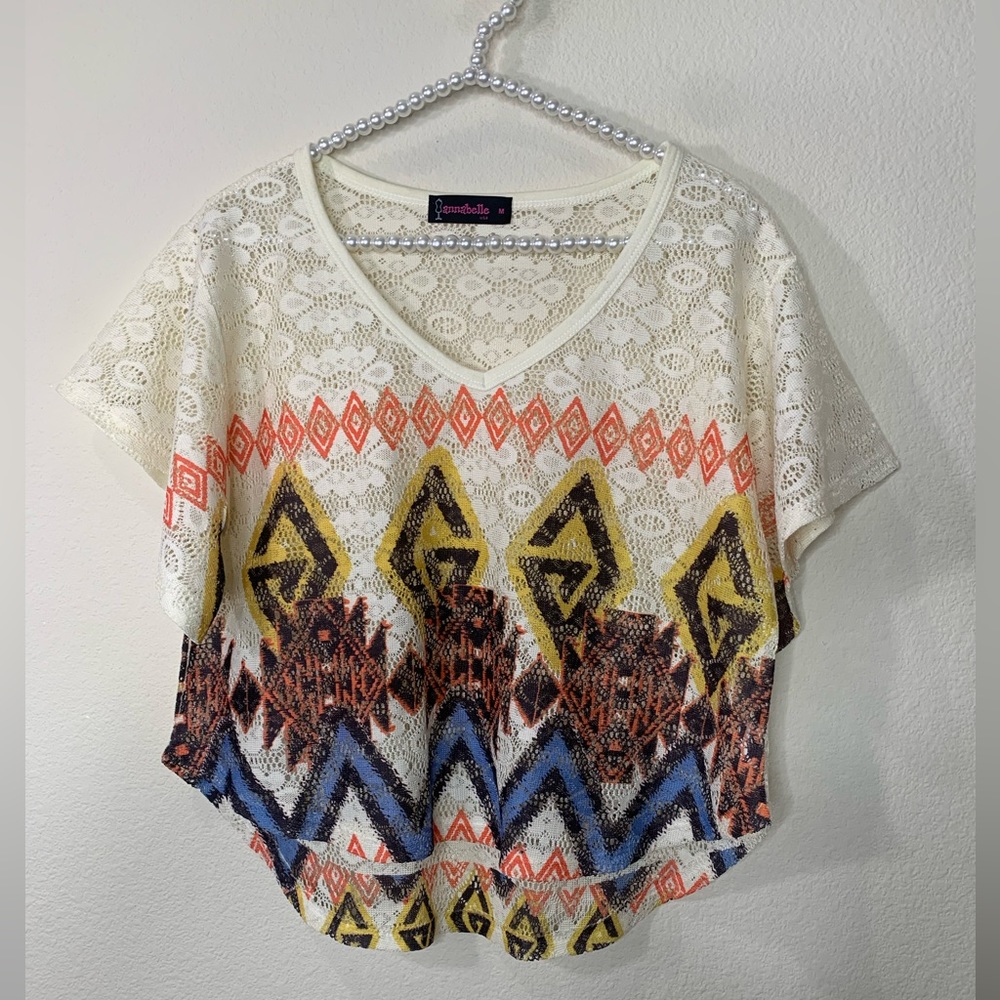 Annabelle U.S.A. Cropped Lace Boho Top, Size M